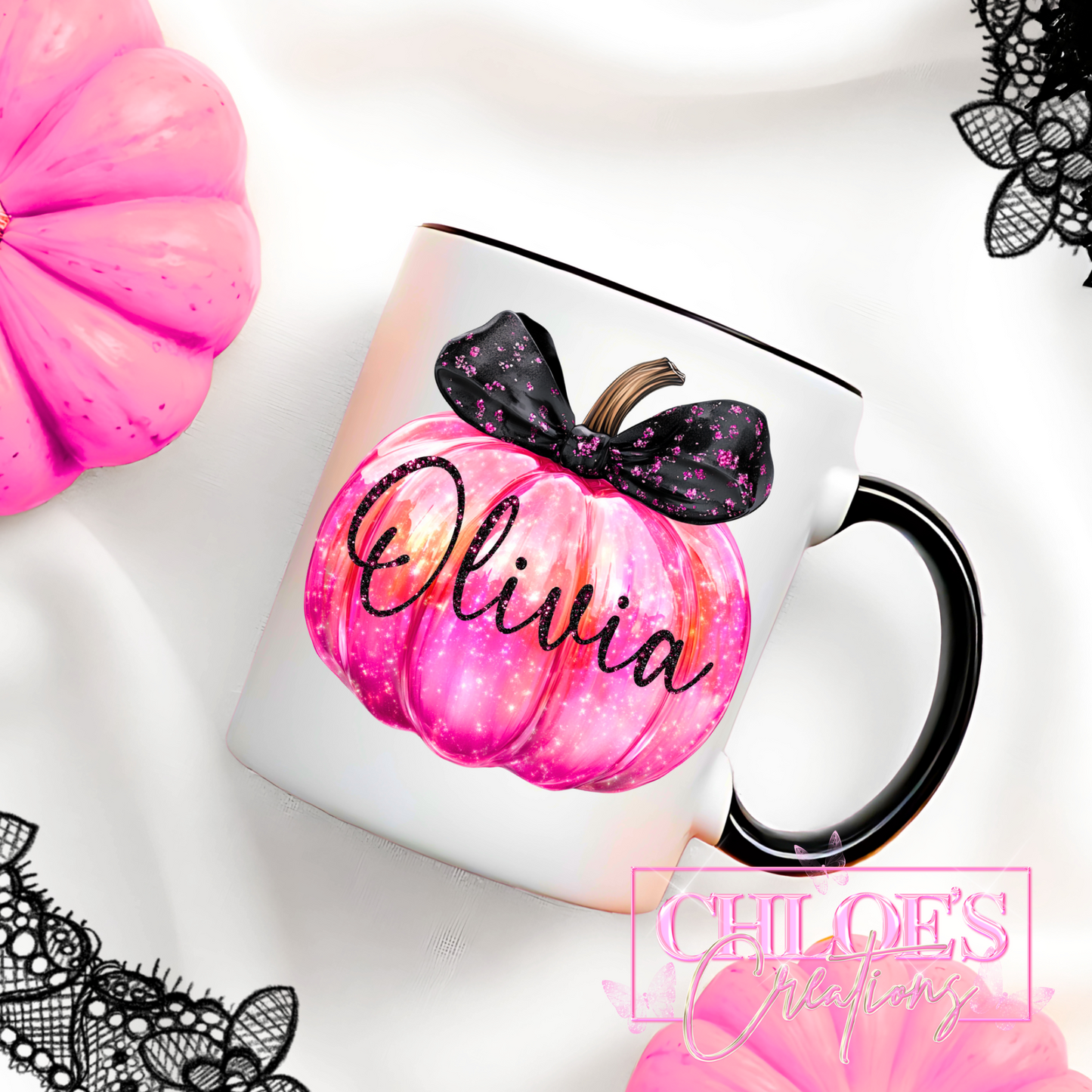 Black Handle Pumpkin Mug