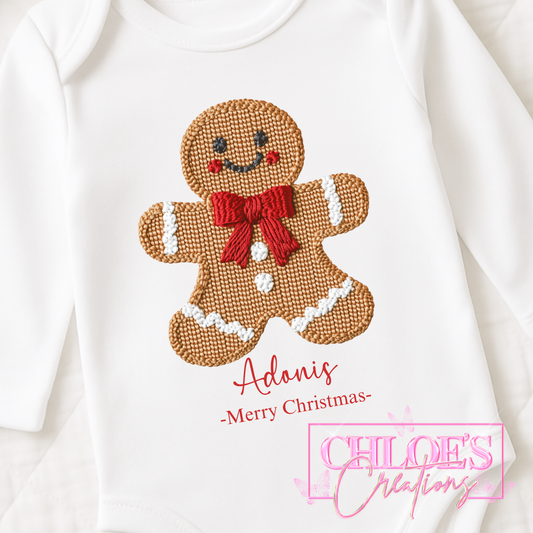Gingerbread Man Embroidery Baby Grow