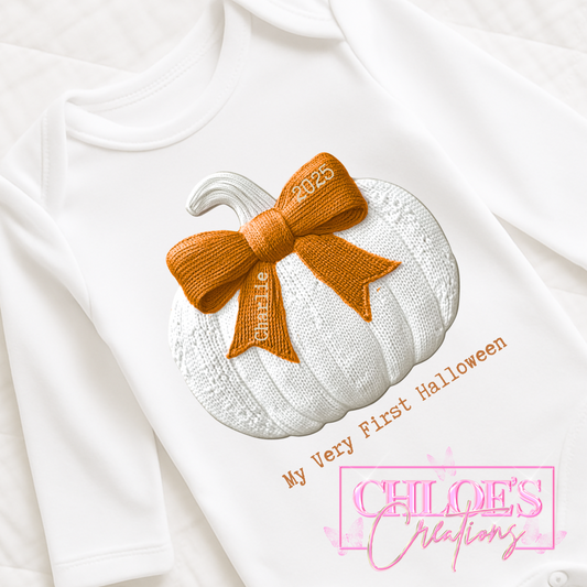 Embroidered Style Pumpkin Baby Grow