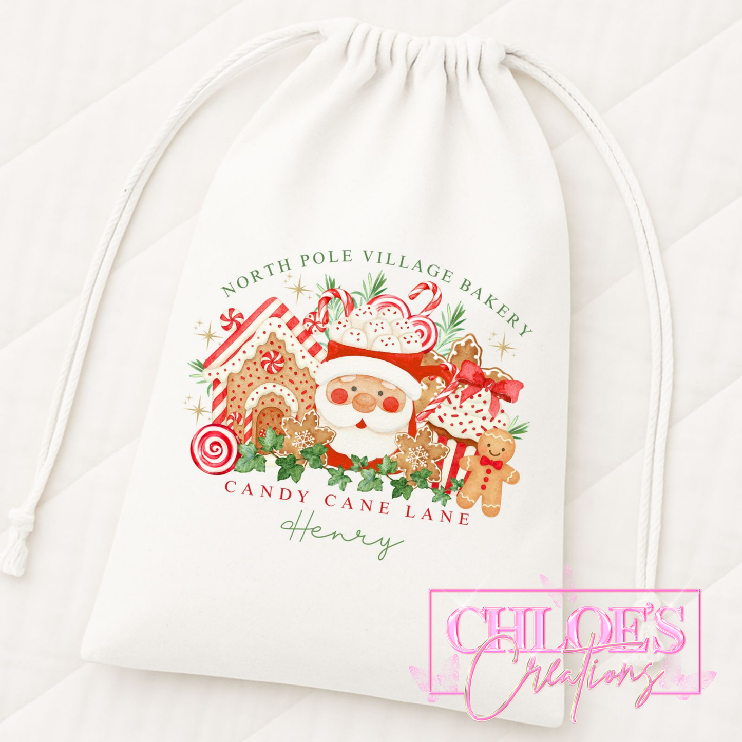 Candy Cane Lane Drawstring Bag