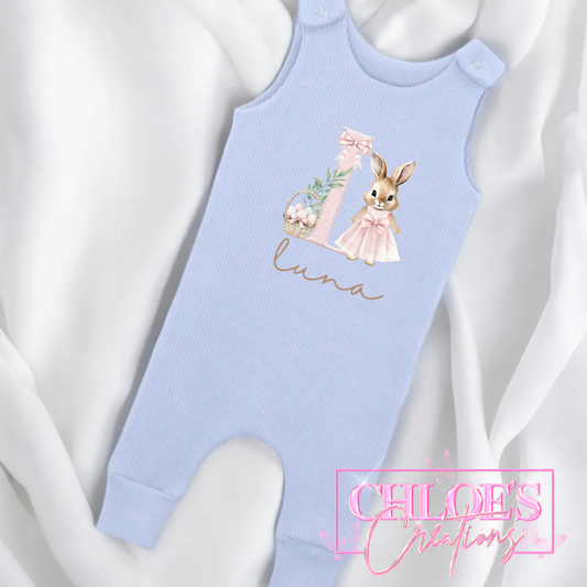 Powder Blue Ribbed Dungarees